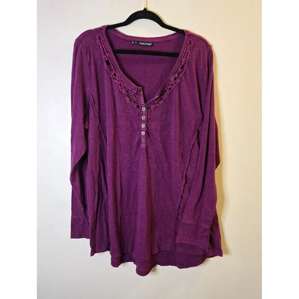 Maurices Purple Lace Collar Henley Tunic Top Womens 3x